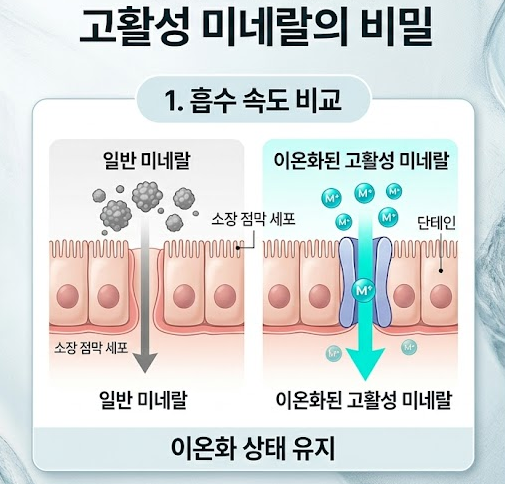 고활성 미네랄과 이온화 칼슘 흡수 구조